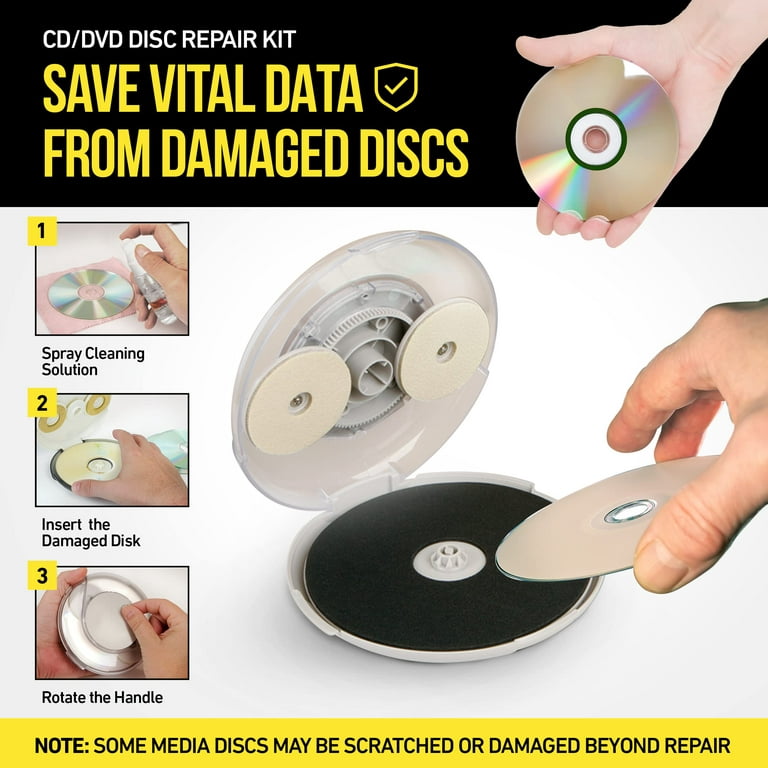 DVD CD Repair Kit with Cleaning Solution Included - Hand Powered CD DVD  Cleaner and Scratch Remover Cleans and Polishes Discs with Minor Damage 