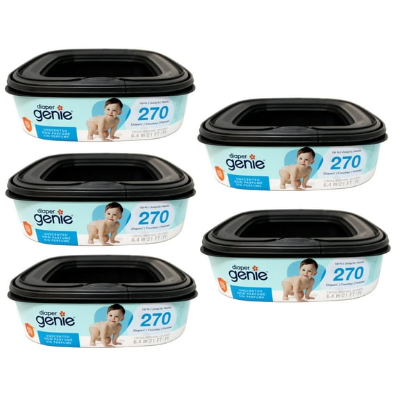 5 Pack - Diaper Genie Square Refill, can Hold up to 270 Newborn-Sized Diapers, Max Odor Lock, Unscented