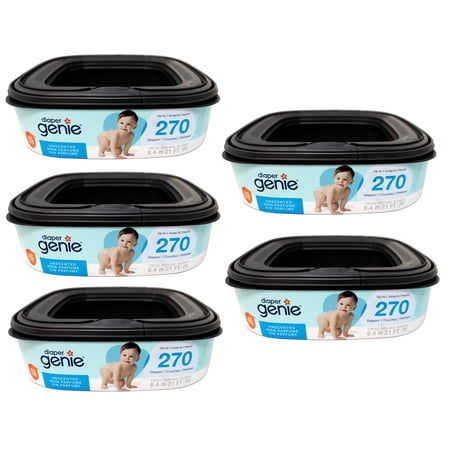 5 Pack - Diaper Genie Square Refill, can Hold up to 270 Newborn-Sized Diapers, Max Odor Lock, Unscented