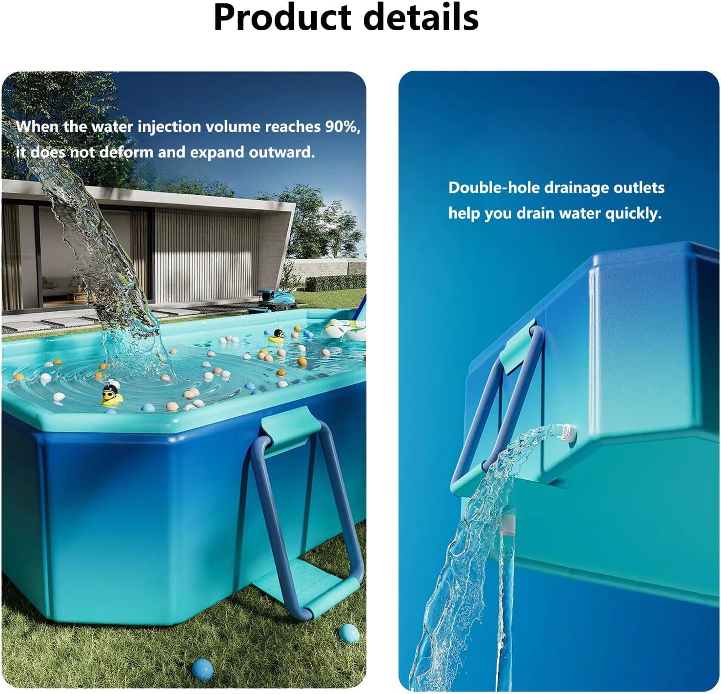 Hurber Foldable Swimming Pool, Large Non-Inflatable Adults Kids Outdoor Pools, Ice Blue, 113" x 66" x 20"