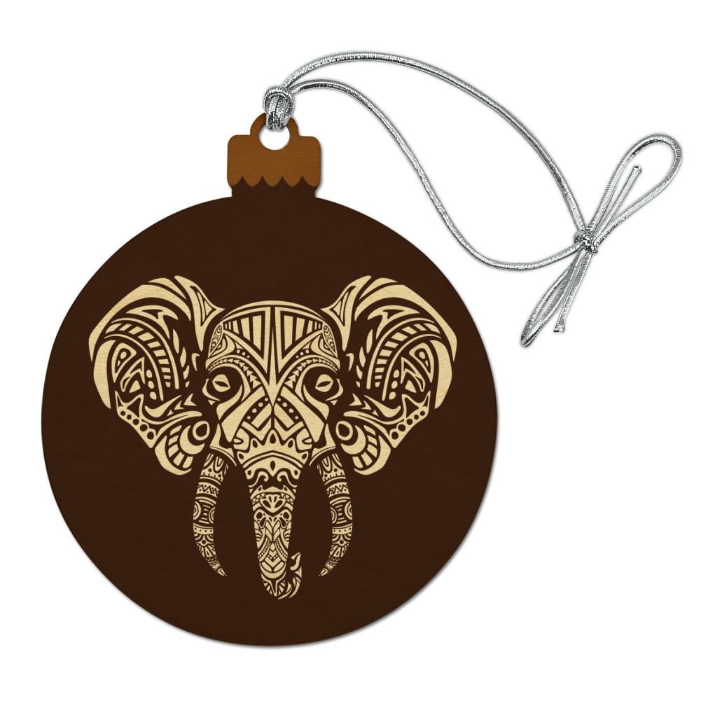 White African Elephant Tribal Wood Christmas Tree Holiday Ornament