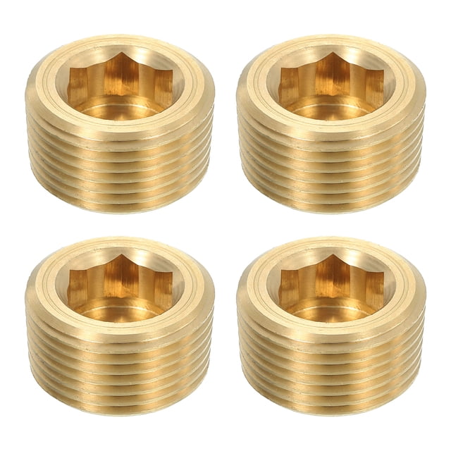 4Pcs Brass Pipe Plug Fitting, 3/4" NPT Male Internal Hex Thread Socket Pipe Plug