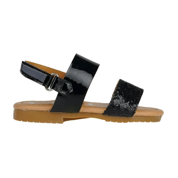 bebe Leatherette Fashion Glitter Flat Sandals, Black (Toddler Girl's)