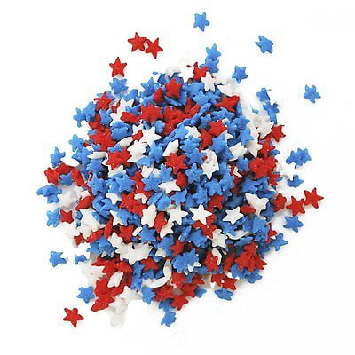 & Blue Stars Edible Confetti Sprinkles 8 oz White Red 