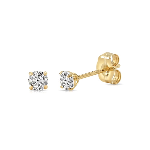 Tilo Jewelry 14K Yellow Gold .22 Carat Solitaire Round Diamond Stud Post Earrings with Secure Push-backs | 3mm | Lab Grown Diamond Earrings | Women, Men, Unisex