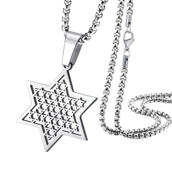 555Jewelry Stainless Steel Star of David Necklace for Men & Women, Box Chain Magen David Necklace for Women, Small Jewish Star Necklace, Mens Jewish Star Necklace, 16 Inch, Silver