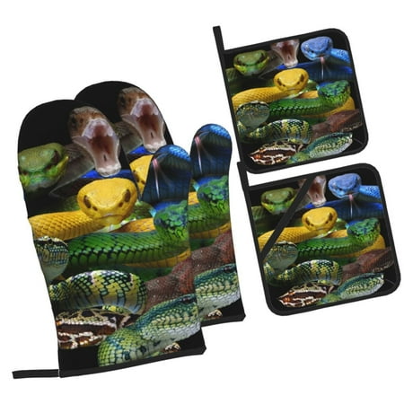 

Zeuib Colorful Viper Snake Oven Mitts and Potholders BBQ Gloves Kitchen Oven Glove High Heat Resistant 500 Degree Extra Long Oven Mitts and Potholder with Non-Slip Silicone Surface for Cooking