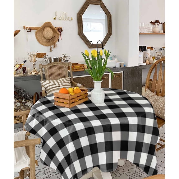 Black White Plaid Tablecloth Square Table Cloth 60x60 , Waterproof Tablecloth Outdoor Table Cloth, Modern Simple Buffalo Check Gingham Washable Table Cover for Kitchen Dining Party