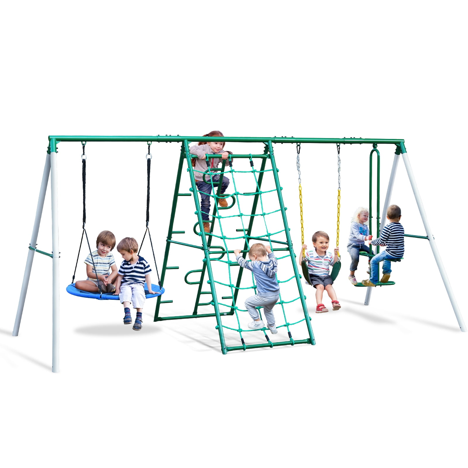 Hapfan Playground Metal Swing Set with Saucer Swing,Belt Swing,Glider