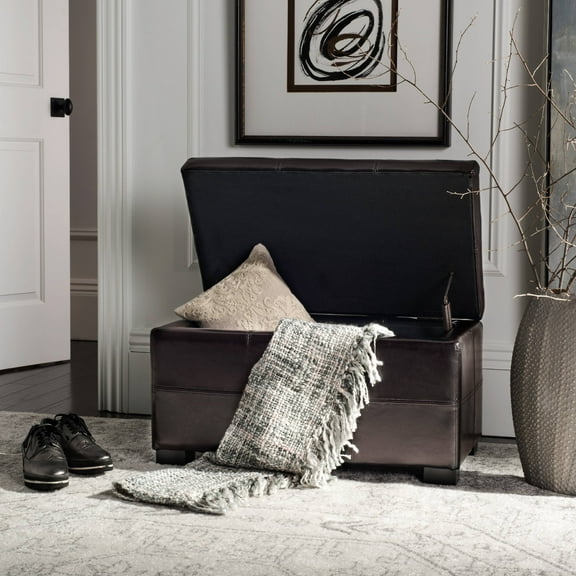 SAFAVIEH Maiden Small Rustic Flip Top Tufted Storage Bench, Brown
