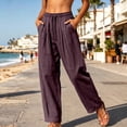 thumbnail image 5 of CHGBMOK Womens Cotton Linen Pants Baggy Boho Casual Palazzo Pants Wide Leg Long Lounge Trousers with Pockets, 5 of 6