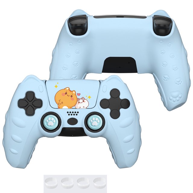 Funda protectora de silicona para mando de PS5, suave, cómoda, con dibujos animados y bonita, con tapa para joystick y accesorios adhesivos para el joystick