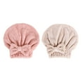 thumbnail image 1 of Pack de 2 toallas de secado de pelo de microfibra, rosa y caqui, turbante superabsorbente con lazo para pelo rizado, largo, grueso y mojado, secado rápido, 1 of 8