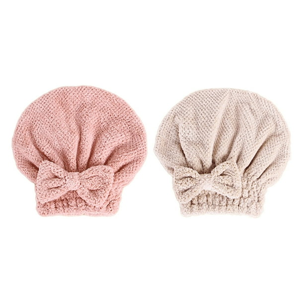 2 paños de microfibra para secar el cabello, gorro turbante superabsorbente, gorro de ducha con lazo, para cabello rizado, largo y grueso, y cabello mojado (rosa y caqui)