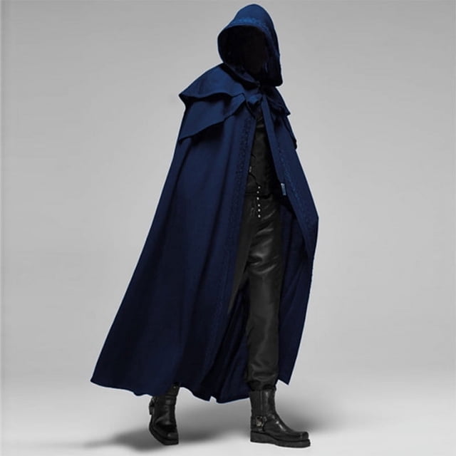 Capa negra suelta con capucha Vintage Medieval para hombres, gabardina elegante a prueba de viento, Poncho largo de invierno, Poncho gótico, Cosplay de monje