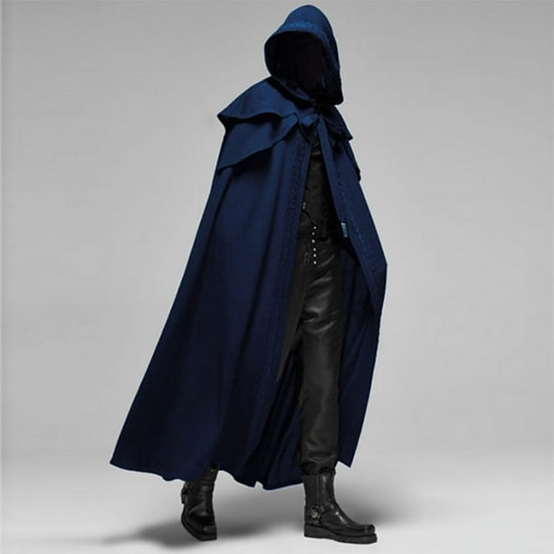 Capa negra suelta con capucha Vintage Medieval para hombres, gabardina elegante a prueba de viento, Poncho largo de invierno, Poncho gótico, Cosplay de monje