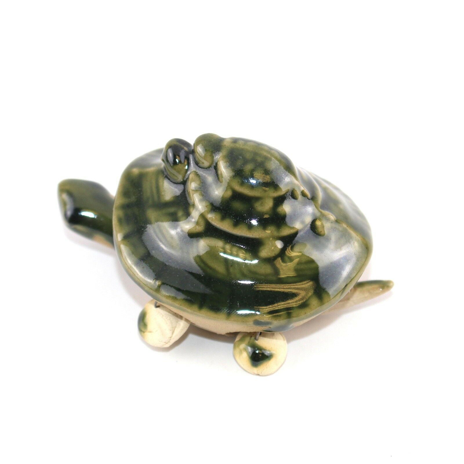 Set of 4 Ceramic 3" Green Mini Bobble Head Turtle Statues Home Office Decor 