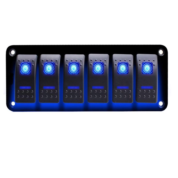 Geloo 6 Gang Rocker Switch Panel On/Off Pre-Wired Switches Aluminum Panel Waterproof Switches for 12V/24V Automotive Cars Boats Marine RVs Trailers