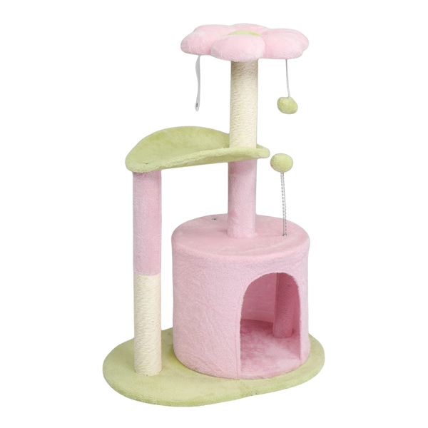 33in Multi-Level Cat Tree, Plush Enclosed Condo, Curved Perch, Top Bed, Sisal Scratching Posts, Interactive Toys for Kittens & Small Cats