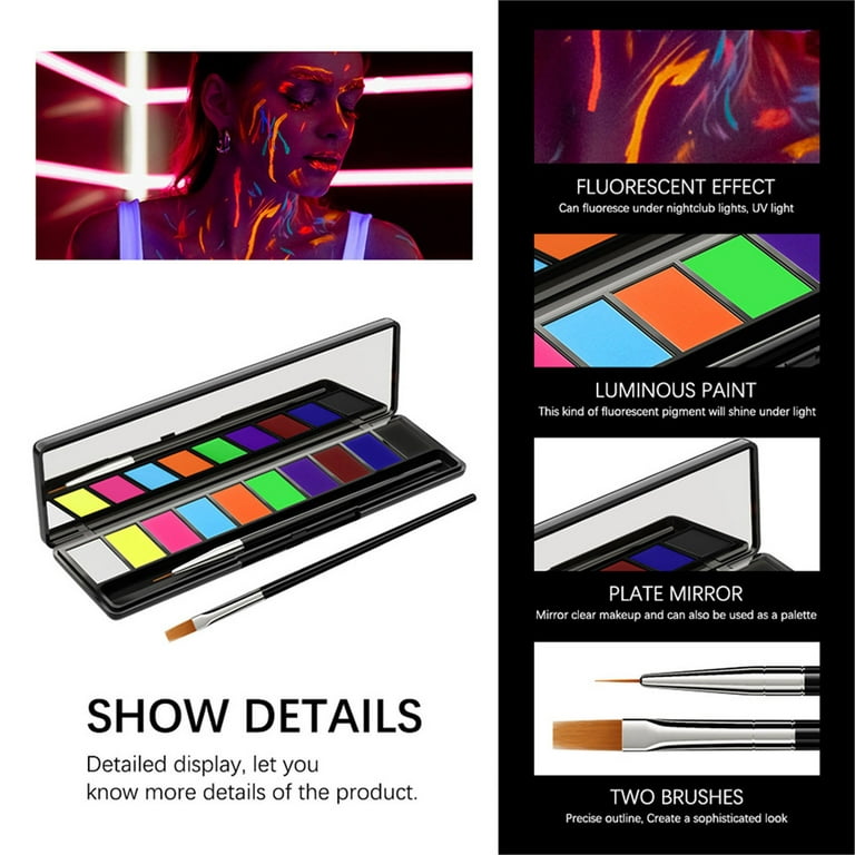 BVENDANO Professional Face Paint Makeup Split Cake Palette 12 10gm Water  Actived, Non-Toxic One Stroke Rainbow Body & Face Painting Kit with 5  Stencils, 3 Brushes for Kids Adults