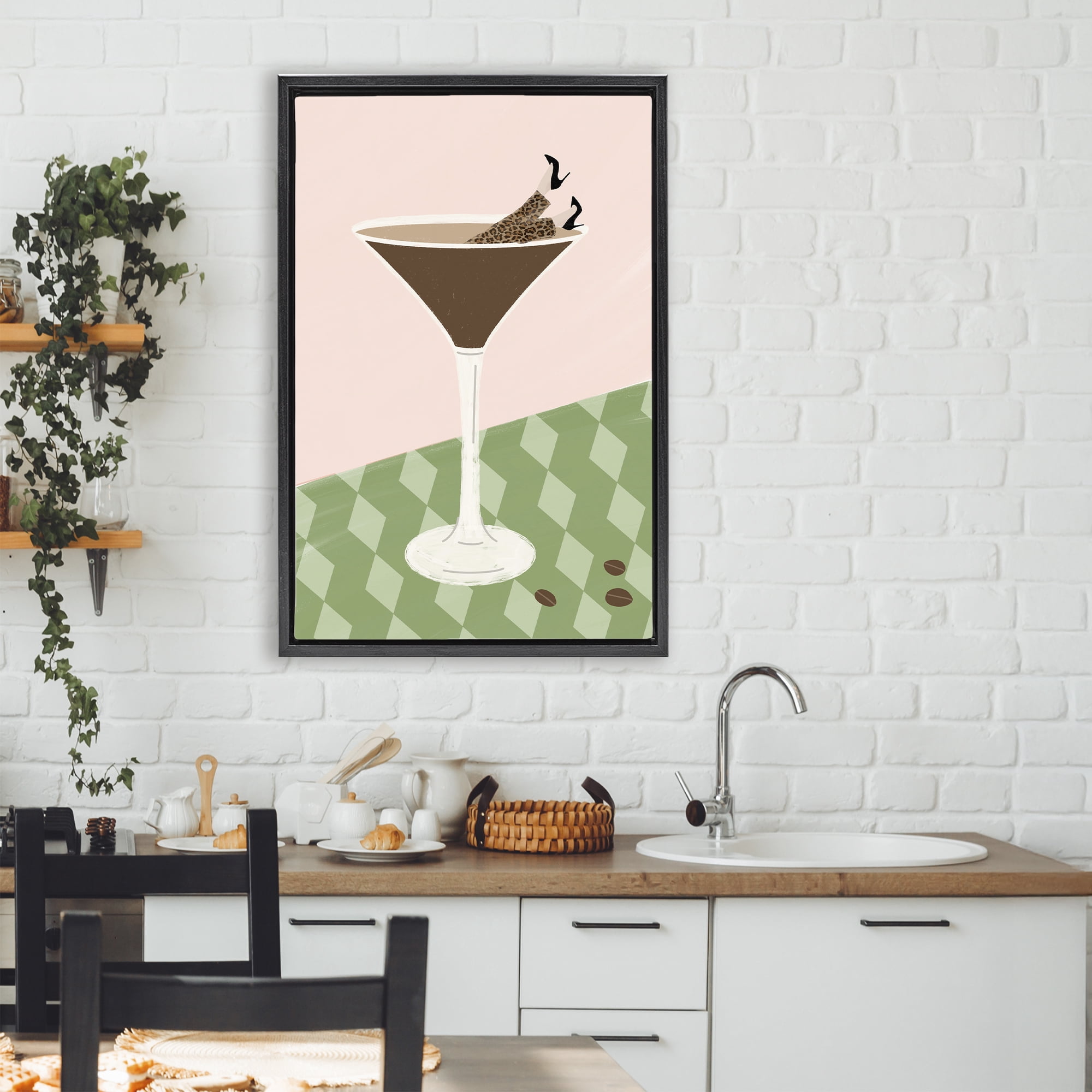 Stupell Industries Glam Martini Splash Black Framed Floater Canvas Wall Art, design by Emily Navas