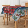 thumbnail image 3 of Duangreer Retro Red Christmas Rectangle Tablecloth, Cartoon Snowman Snowhouse Print Table Cover with Waterproof Wrinkle Resistant for Party Decorations, 60 x 84 Inch, 3 of 6