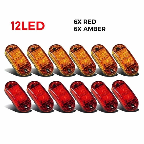 12PCS Marker Lights 2.5" LED Truck Trailer Oval Clearance Side Light Amber Red