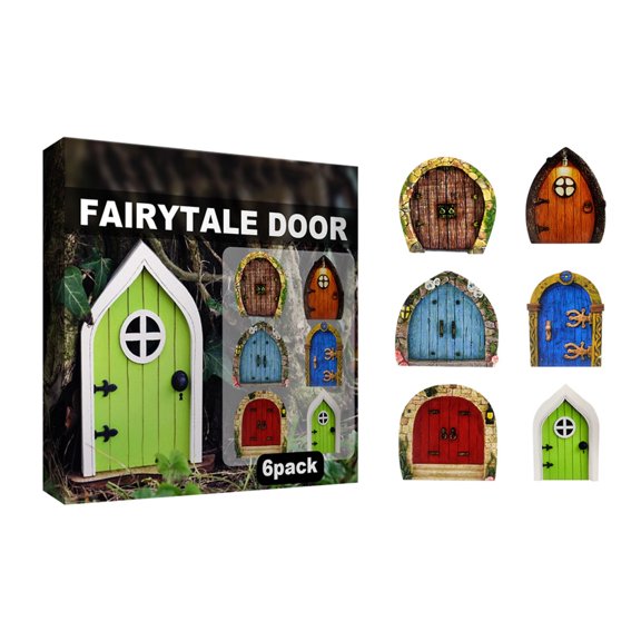 Resin Fairy Door & Window Set, The Dark Yard Art Sculpture Decoration for Kids Room, Wall and Trees Outdoor | Miniature Fairy Garden Outdoor Decor Accessories