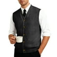 thumbnail image 3 of Men's Casual Sleeveless Knit Vest with Button Closure, V-Neck Lightweight Waistcoat, Ideal for Office Attire and Everyday Comfort Black XL, 3 of 3