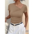 thumbnail image 3 of PRETTYGARDEN Women's Summer Asymmetrical Y2K Tops Trendy Ribbed Short Sleeve Fitted Tee Shirts Spring Fashion Clothing, 3 of 7