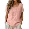thumbnail image 2 of GUACER Womens T Shirts Fashion Cotton Linen Embroidered Round Neck Short Sleeve Tops Casual Loose Blouses, 2 of 9