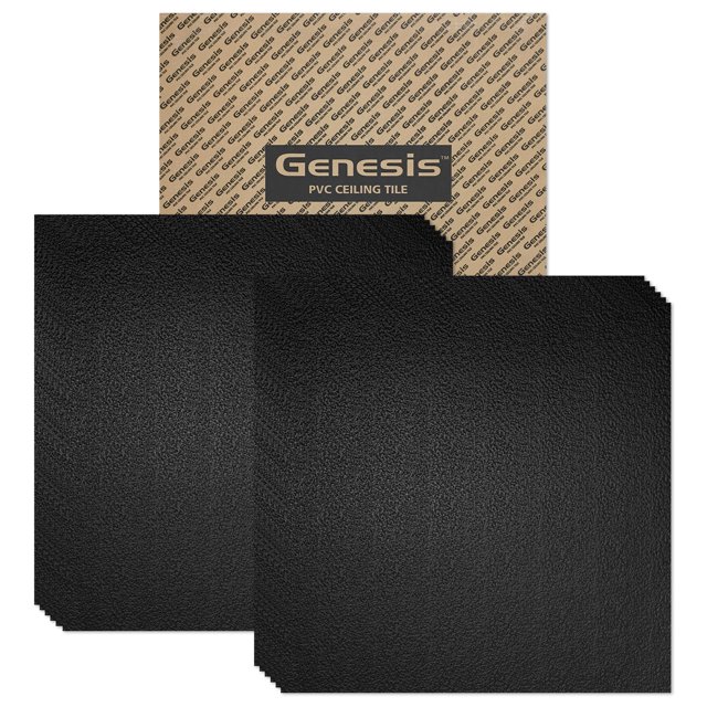 Genesis Black Stucco Pro Ceiling Tiles - Easy Drop-in Installation – Waterproof, Washable and Fire-Rated - High-Grade PVC to Prevent Breakage (6" x 6" Sample)