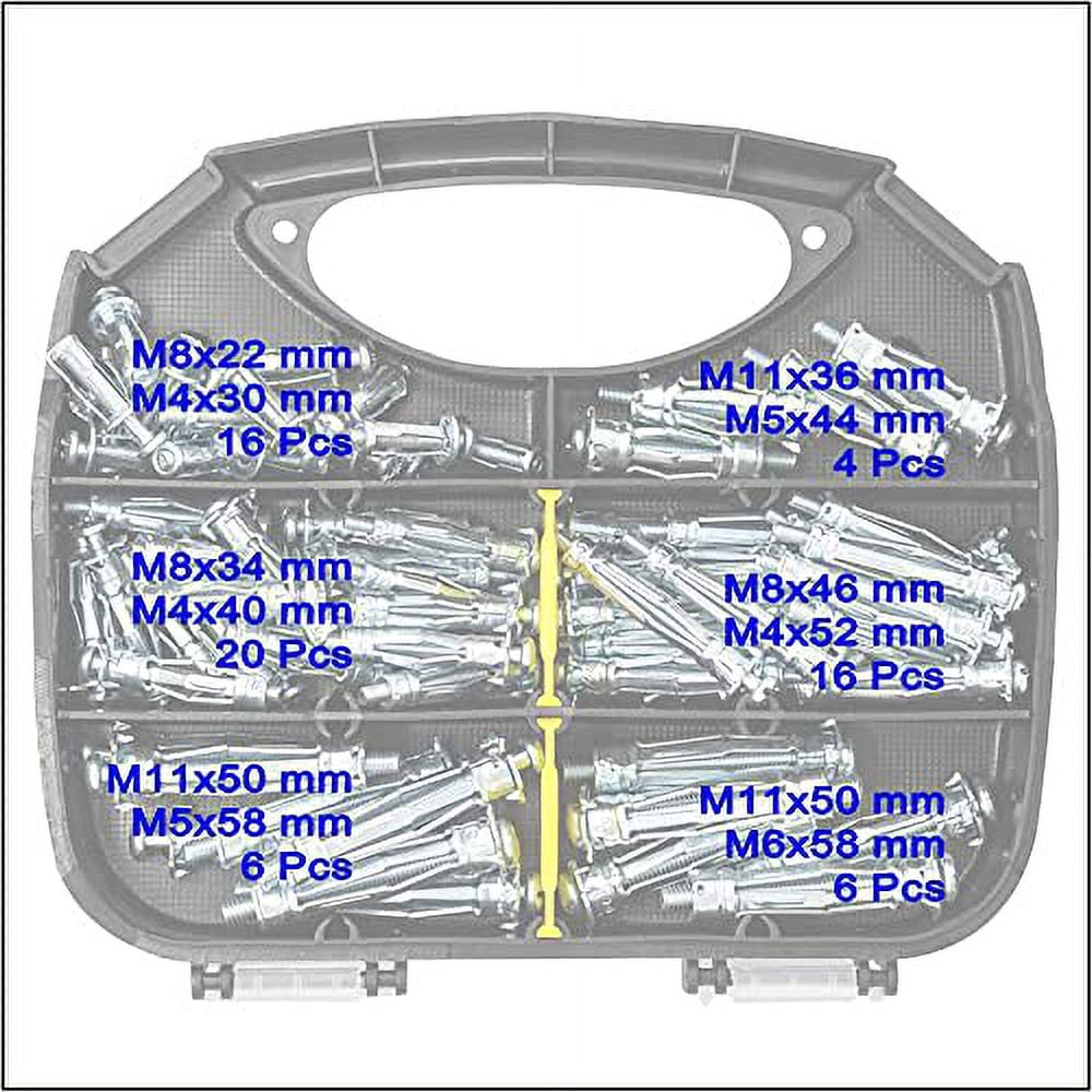 . . Heavy galvanized steel hollow drive wall anchor screw set for drywall, various sizes set, 68 pieces