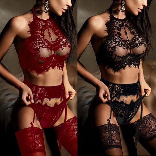 Lencería sexy de tres piezas con tres puntos de pestañas, estilo europeo y americano popular y sexy