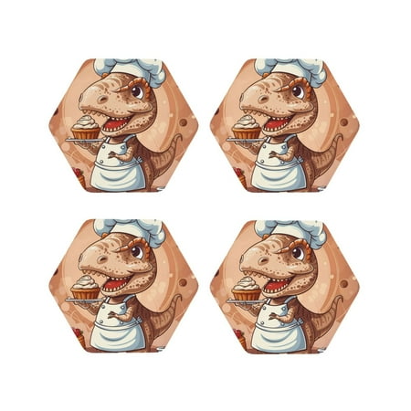 

Matuu Dinosaur Baking Delight for Cup Coasters Set of 4 Leather Coasters Desk Coasters for Office Measures 4” x 4”-Hexagon