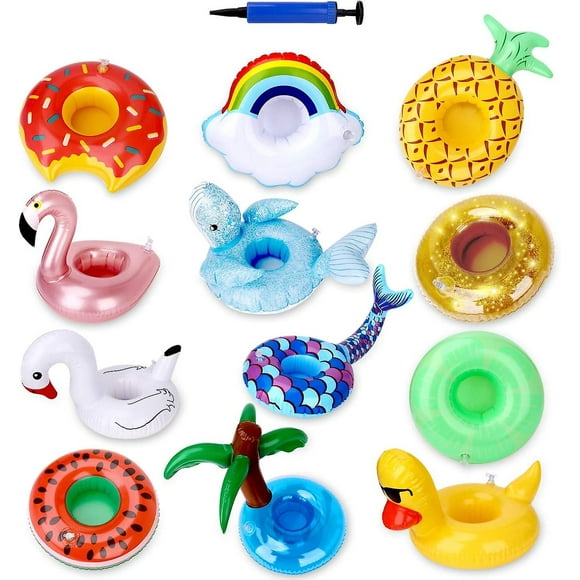 Green Vivid Inflatable Drink Holder 12 Pack,pool Drink Holder Floats For Parties And Kids Water Fun Toys,drink Floats For Pool[newest Type Mermaidwha