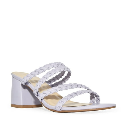 

Wild Diva Strappy Braided Square Toe Low Chunky Block Heel Sandals (Lilac 7)