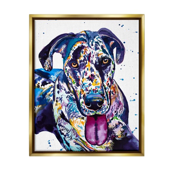 Stupell Abstract Dog Modern Pet Portrait Animals & Insects Painting Gold Floater Framed Art Print Wall Art