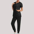thumbnail image 1 of DPTALR Pantalon Ample Uni pour Femmes, Uniforme de Soins Infirmiers à Poches Multiples, Manches Courtes, Fermeture Éclair, Col en V, 1 of 6