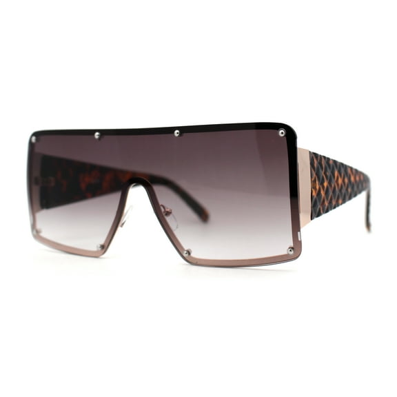 Luxury Large Shield Rectangle Exposed Lens Rimless Sunglasses Gold Tortoise Smoke
