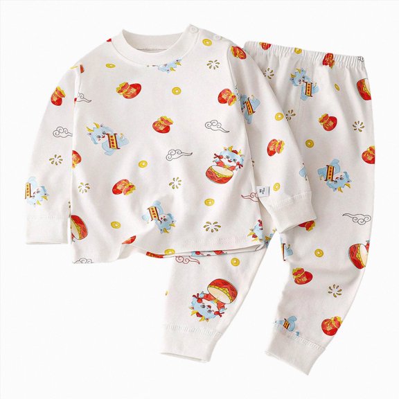 NOLDARES Baby Boy Sleepwear 2Pcs Pajama Set Long Sleeve Pullover Top and Pants Cotton Print Pjs Jammies Fall Winter 6-12 Months 12-24 Months 2t 3t 4t 5t 6t 7t 8t 9t Children,Red,4-5 Y