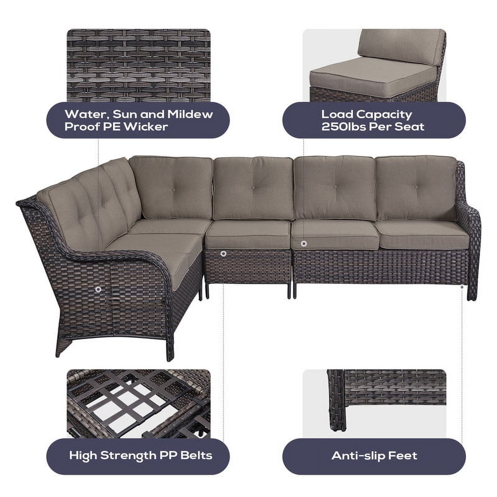 Bellefurn Patio Furniture Set with Fire Pit,9-Piece Outdoor Conversation Set with Patio Swivel Chairs Sectional Sofa and 2 Ottomans Side Table for Balcony, Porch, Garden