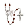 thumbnail image 1 of St. Sebastian/Golf Silver-Plated Rosary 6mm January Red Fire Polished Beads Crucifix Size 1 3/8 x 3/4 medal charm, 1 of 1