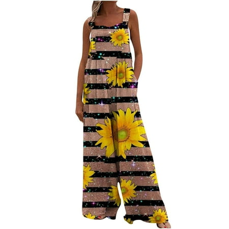 

Jsezml Womens Tank Jumpsuits Leopard Printed Sleeveless Overalls Square Neck Wide Leg Summer Rompers with Pockets