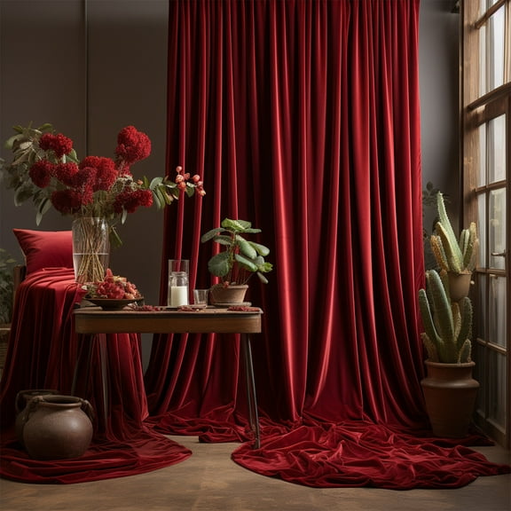 YiBai Velvet Curtains Thermal Insulated Curtains Long Drapes For Bedroom Living Room Darkening Noise Reducing Soft Luxury Window Treatments Grommet Curtains (Red)