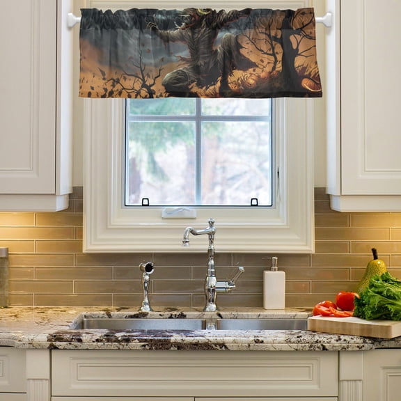 Ghost Pumpkins Halloween Curtain Valances Farmhouse Design Window Treatment Decor Blackout Rod Pocket for Windows Living Room Kitchen 54" x 18"