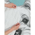 thumbnail image 4 of Yorkie Reversible Bedspread Set, Dog Headphones Music Listening Yorkshire Terrier Hand Drawn Caricature, Pillow Shams & Comforter Microfiber Bedding Set, 3 Sizes, Pale Blue White, by Ambesonne, 4 of 4