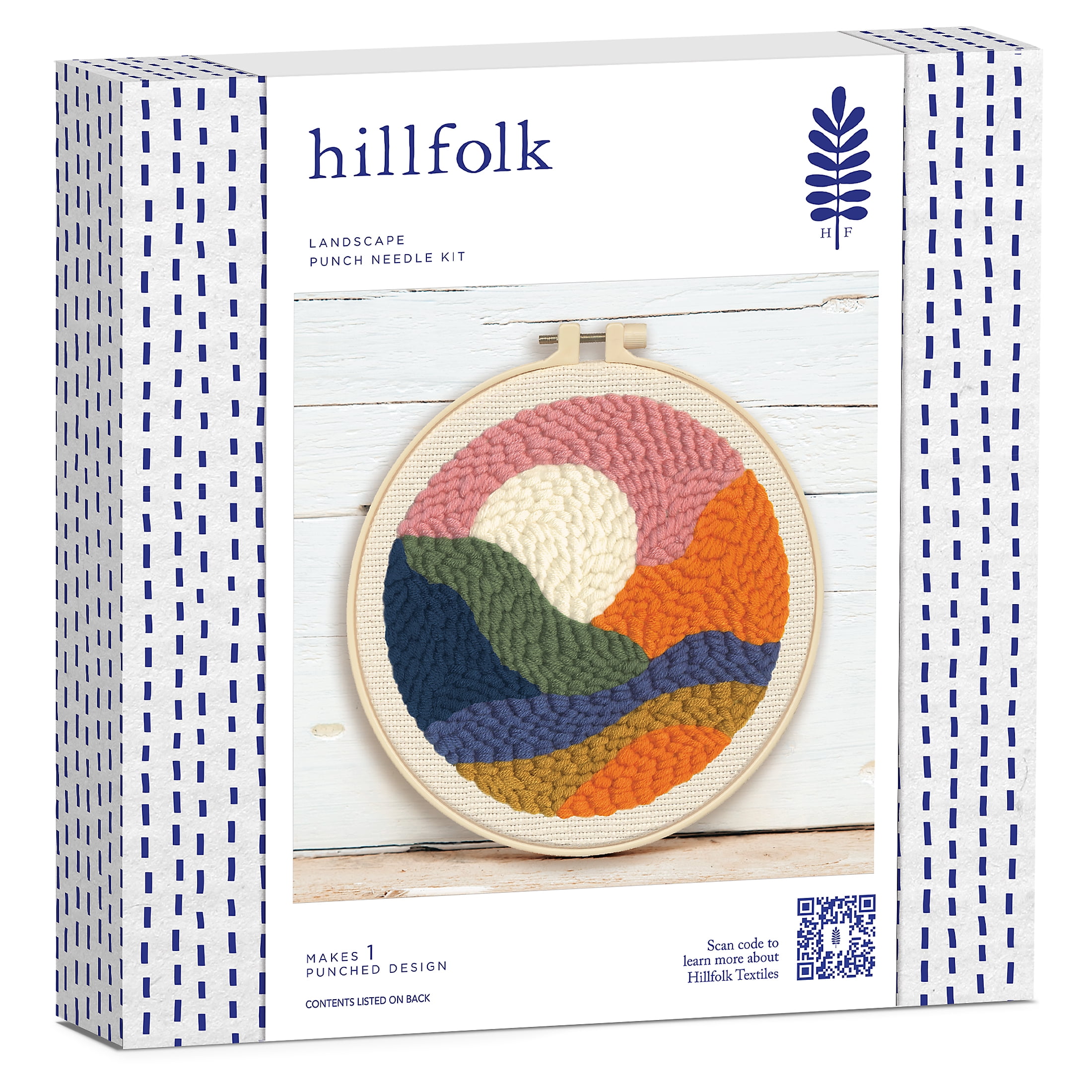 Hillfolk Punch Needle Landscape Kit Includes A 8 Inch Plastic Hoop, Printed Fabric, Yarn, Punch Needle Tool And Instructions. Makes An 8 Inch Punch Needle Design.