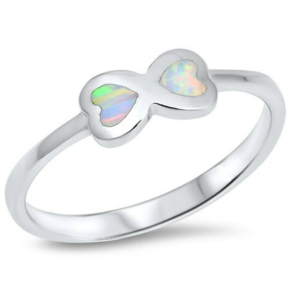 CHOOSE YOUR COLOR White Simulated Opal Infinity Heart Promise Ring .925 Sterling Silver Band CZ Female Size 8