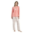 thumbnail image 6 of GLOBAL Women's Pajama Set Long Sleeve Coral Fleece Top & Cotton Flannel Elastic Waist Pants S-XXL, 6 of 6